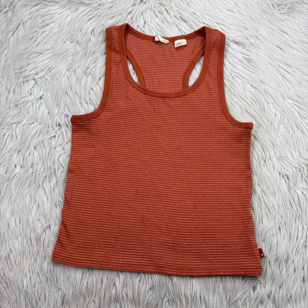 Levi's Women's XL Orange Stripe Ribbed Fitted Cropped Racerback Tank